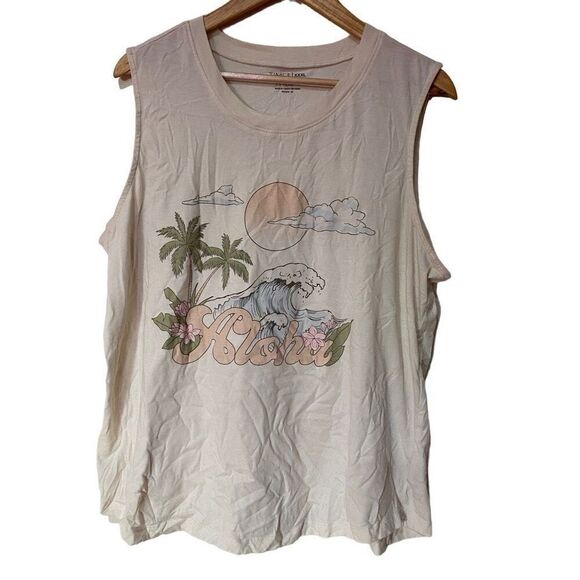 Time & Tru XXXL tank top cream aloha waves palm tree - Picture 1 of 4